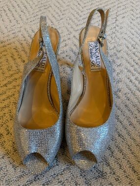 Pancaldi for Diane B. Silver Glitter Peep Toe Slingback Platform Heels Italy 41